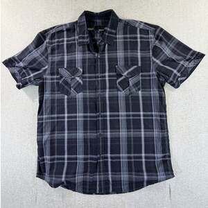 WEIV Men 2XL Black Gray Plaid Short Sleeve Lightweight Casual Button Front Shirt